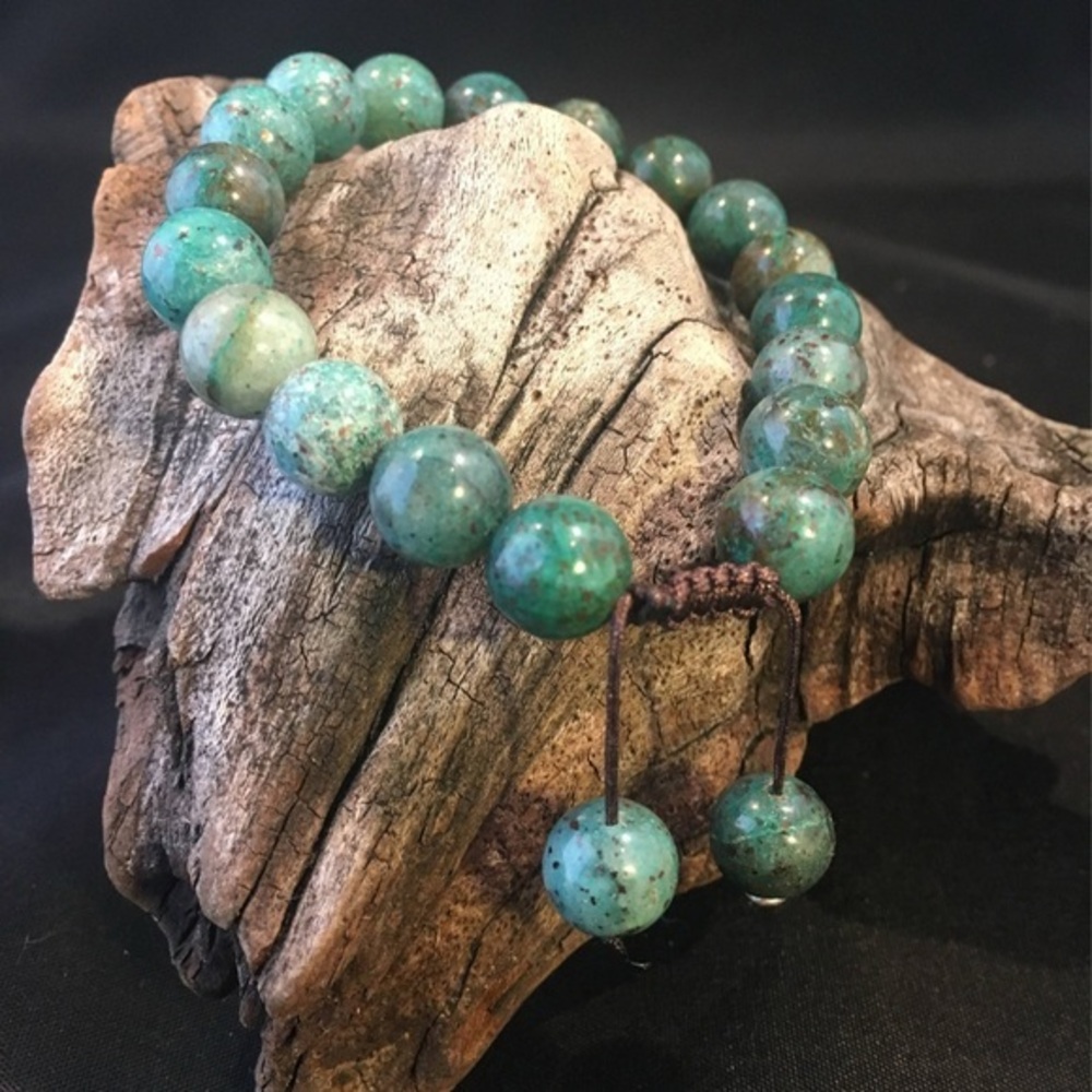 Genuine Green 10 mm Chrysocolla Crystal Gemstone Adjustable Knotted Bracelet